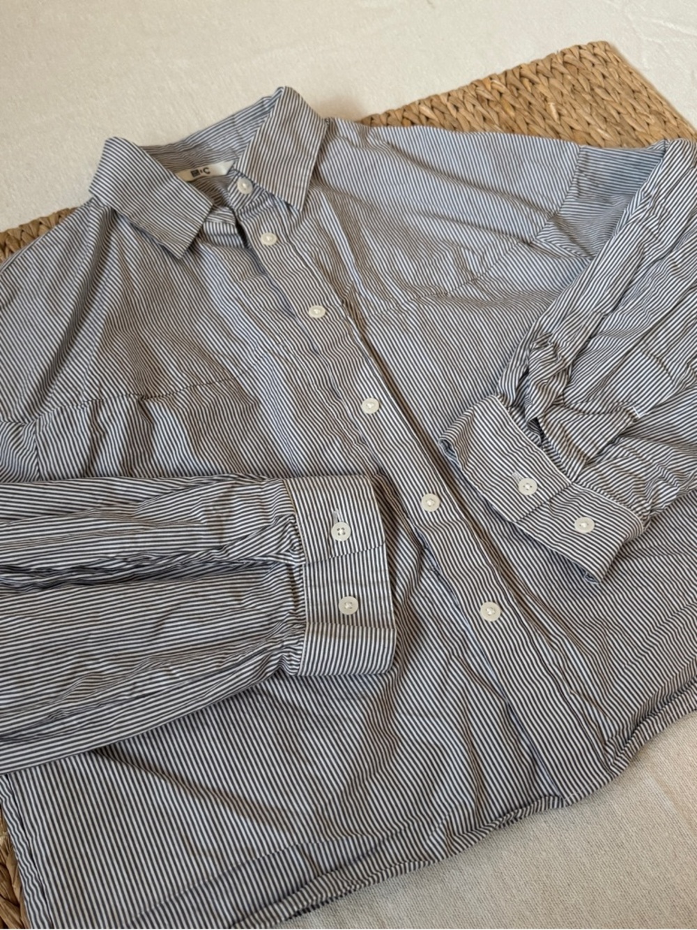 Uniqlo C Cotton Cocoon Shirt Striped in Gray